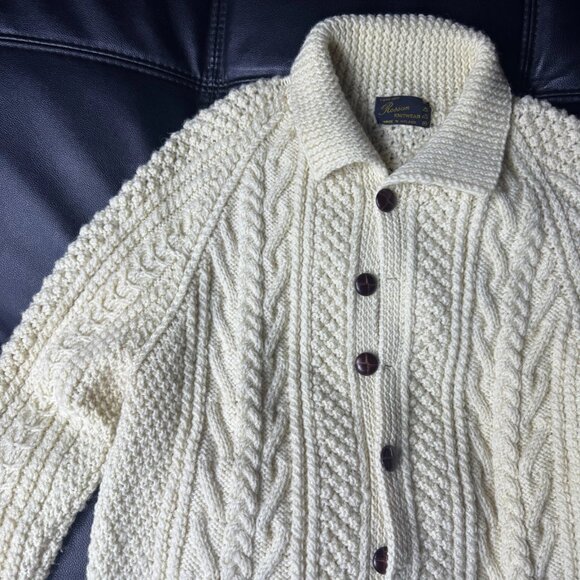 Vintage Rossan Knitwear Women's Cardigan Sweater White Cable Handknit Size XL - Picture 3 of 12